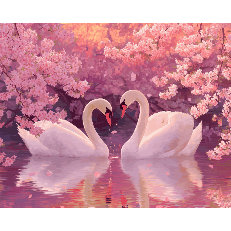 Zwanen in roze-Diamond Painting