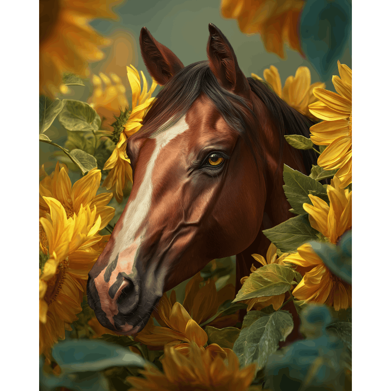 Paard tussen zonnebloemen-Diamond Painting