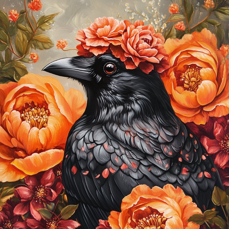 Raaf met bloemen | Diamond Painting – Myth Of Asia