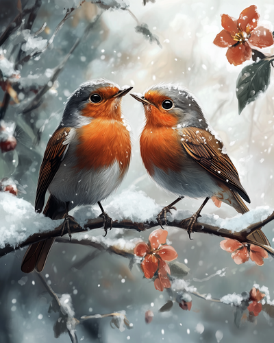 2 Roodborstjes in de winter