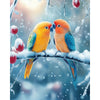 Diamond painting - Kleurrijke parkieten in de sneeuw