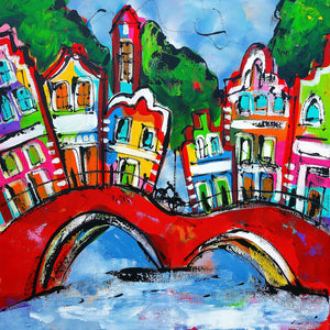 Vrolijk Schilderij - Stadsgezicht
