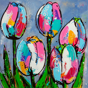 Vrolijk Schilderij - Tulpen Blauw