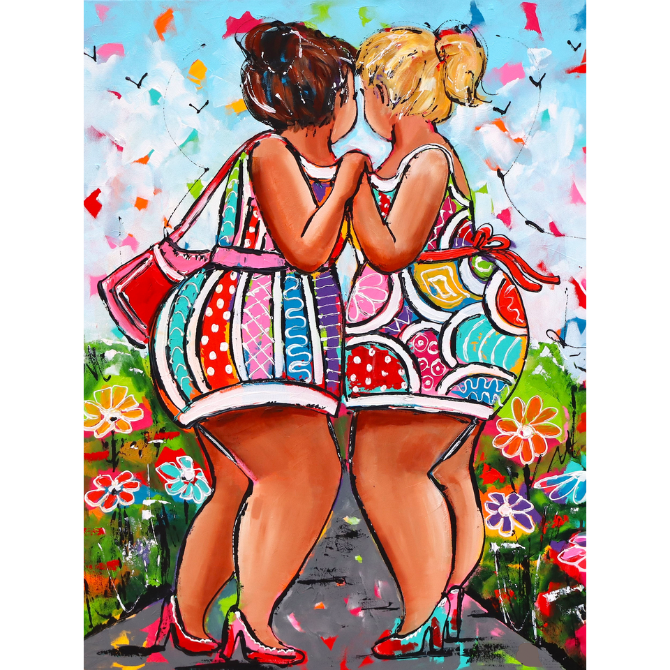 Vrolijk Schilderij - Dikke Dames Vriendinnen