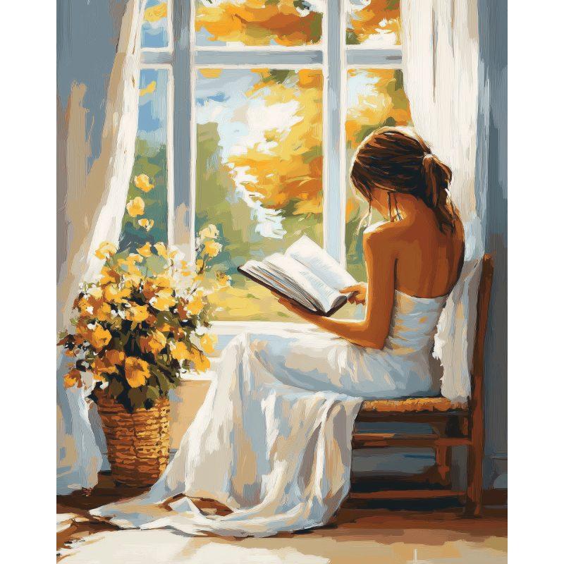 Lezen bij het raam - Diamond Painting