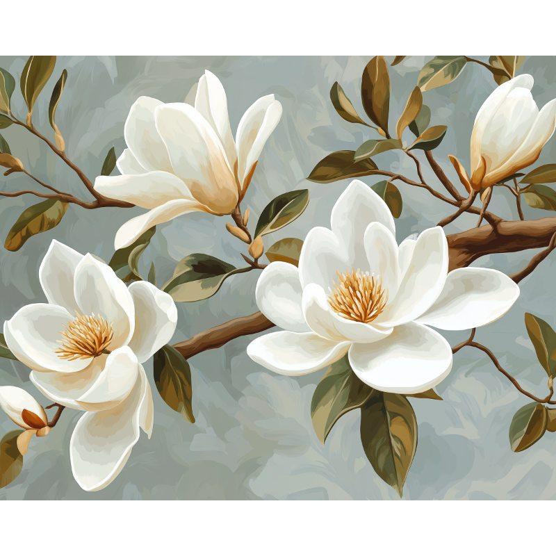 Witte magnoliabloemen - Diamond Painting