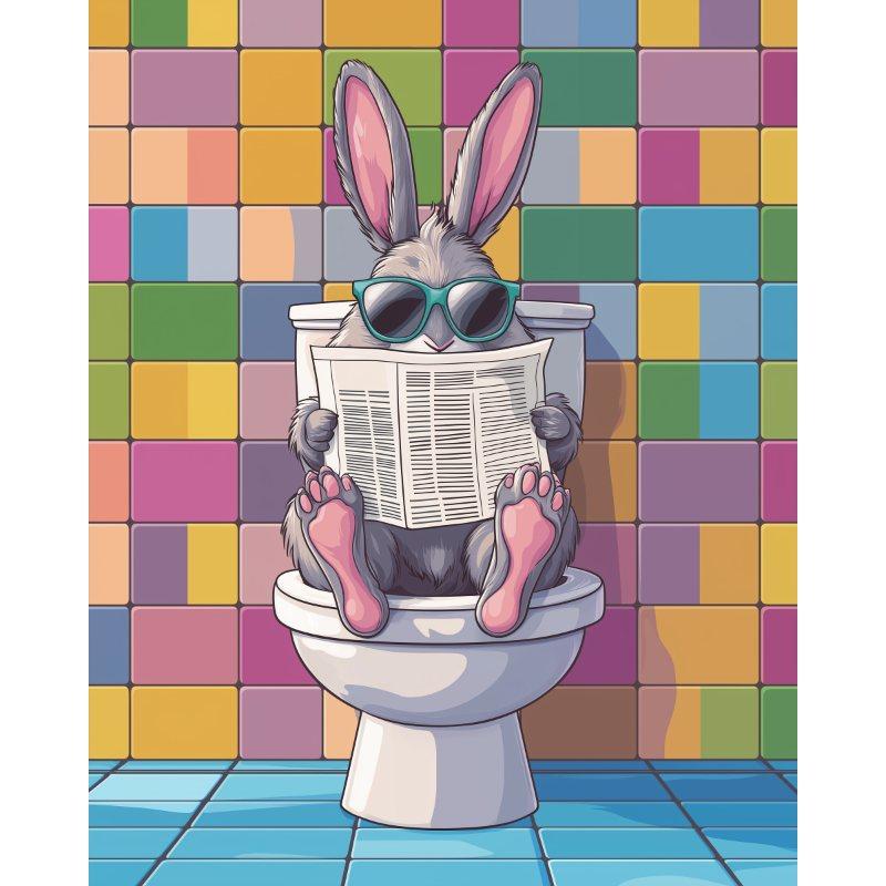 Konijn op het toilet - Diamond Painting