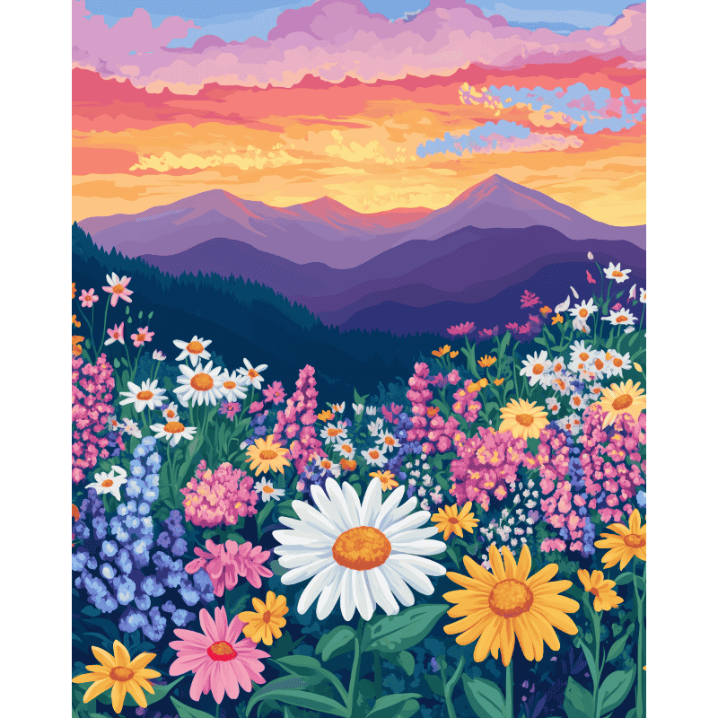 Kleurrijk bloemenlandschap - Diamond Painting