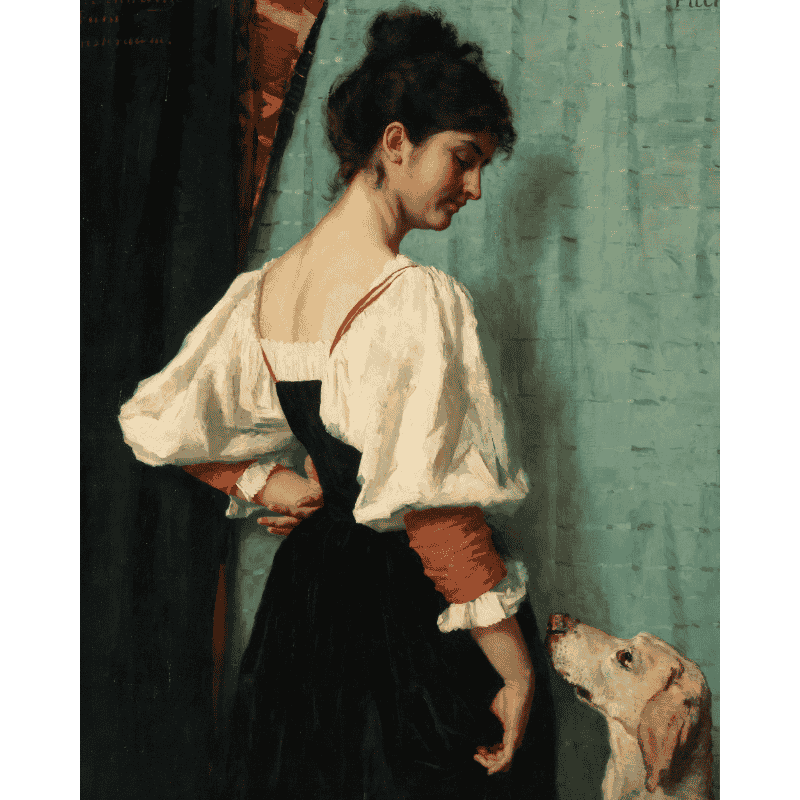 Jonge Italiaanse vrouw met de hond Puck - Therese Schwartze - Diamond Painting