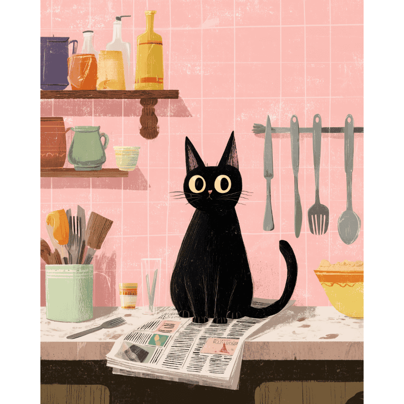 De zwarte kat in de keuken - Diamond Painting