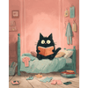 De zwarte kat in de slaapkamer - Diamond Painting