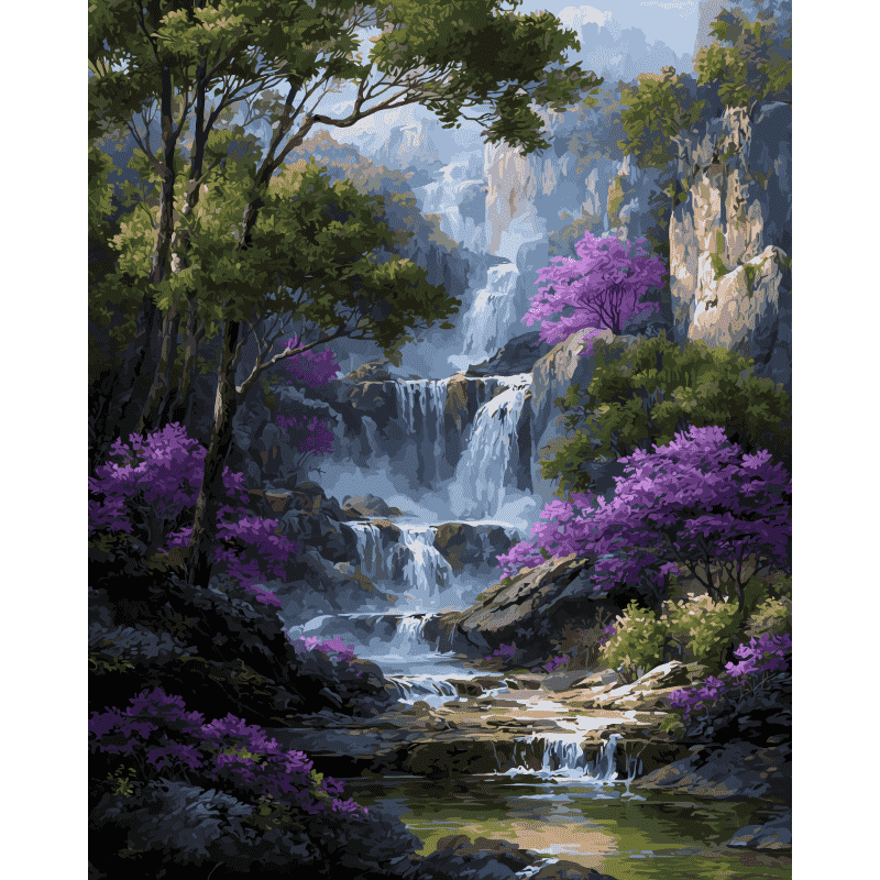 Paarse waterval - Diamond Painting