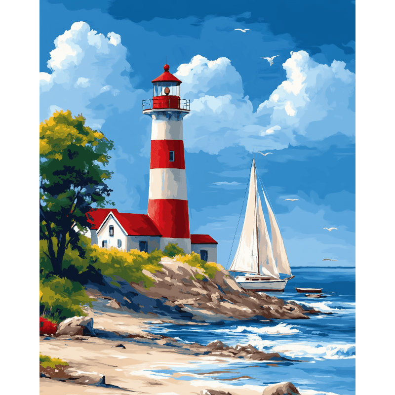 Vuurtoren & Zeilboot - Diamond Painting