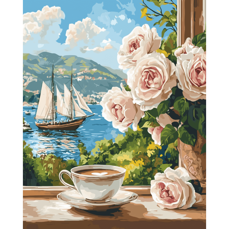 Koffie met uitzicht - Diamond Painting