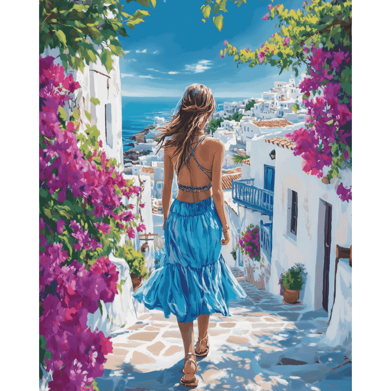 Straatje in Santorini - Diamond Painting