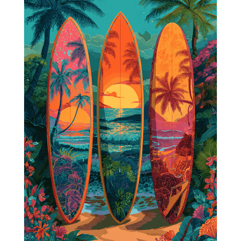 Kleurrijke surfplanken - Diamond Painting
