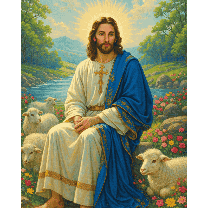 Jezus met lammeren - Diamond Painting
