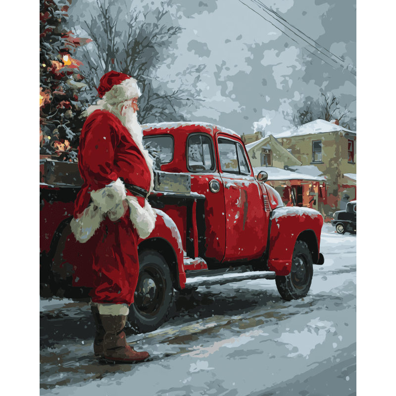 Kerstman & Rode auto - Diamond Painting