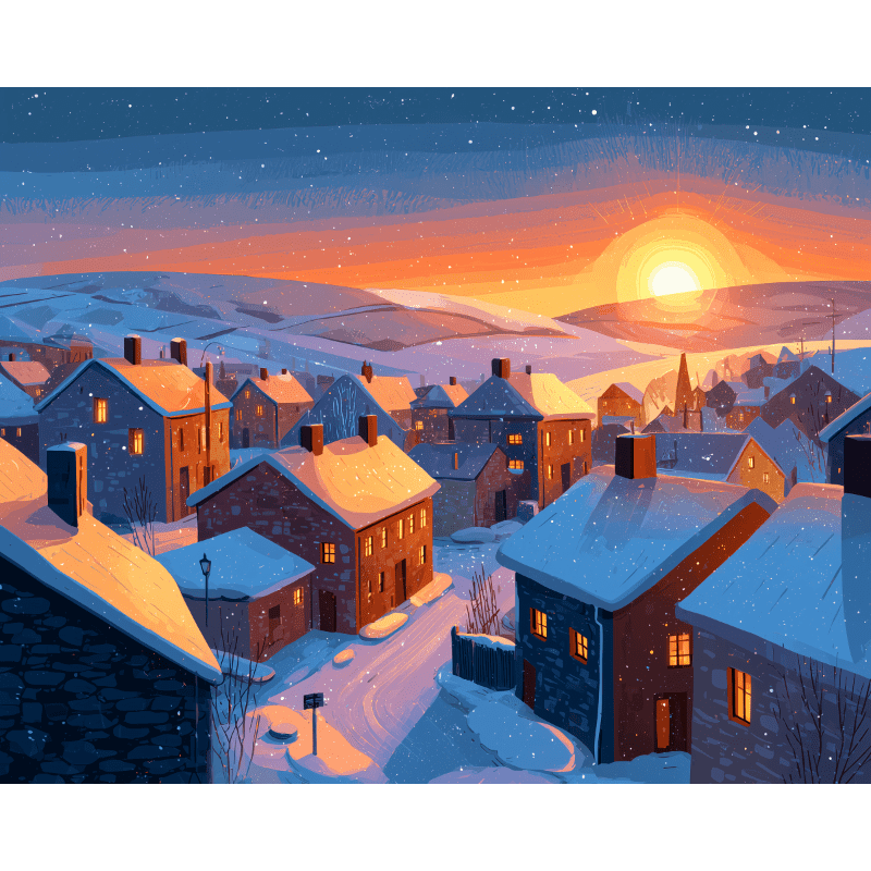 Gouden winterdorp - Diamond Painting