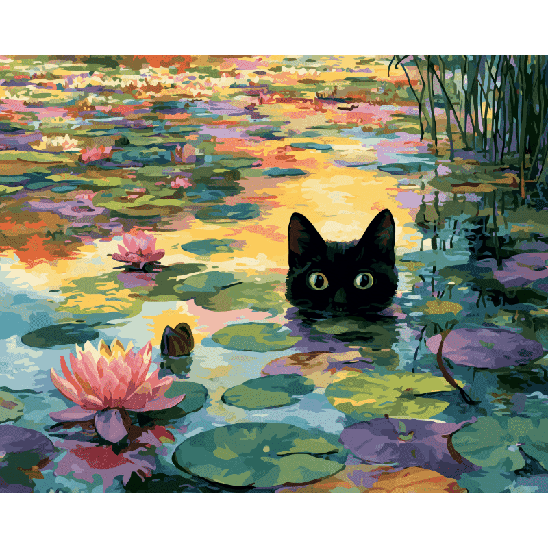 Een waterleliekat - Diamond Painting