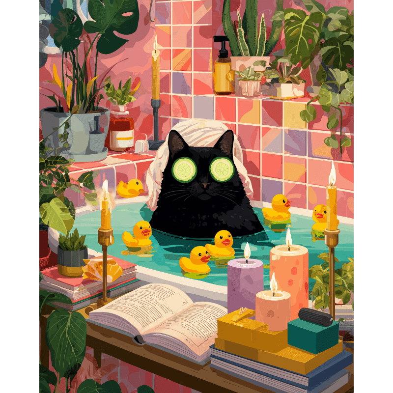 Ontspannen zwarte kat - Diamond Painting
