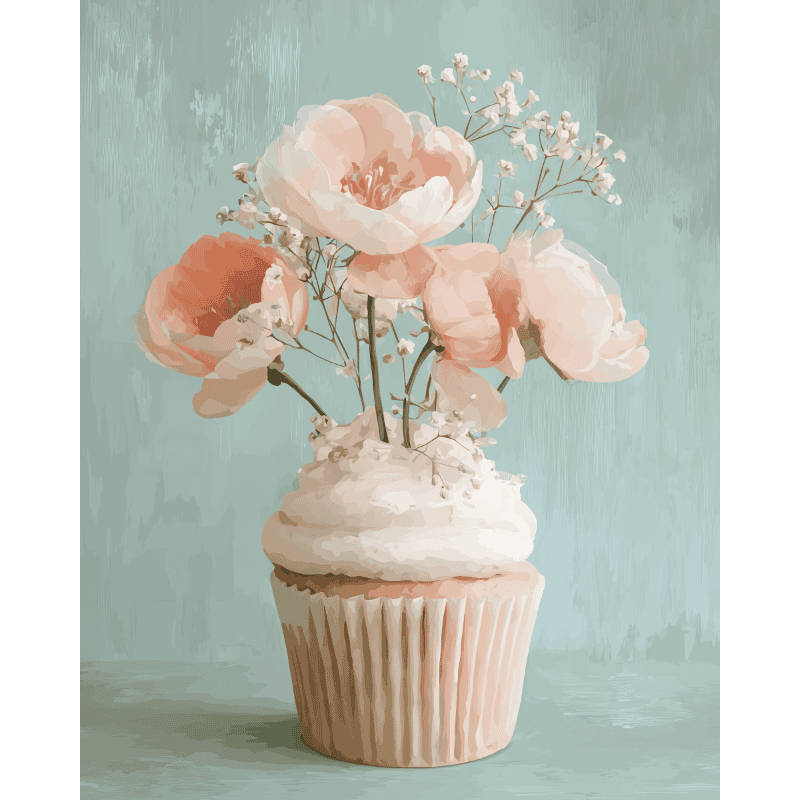 Bloemige cupcake - Diamond Painting