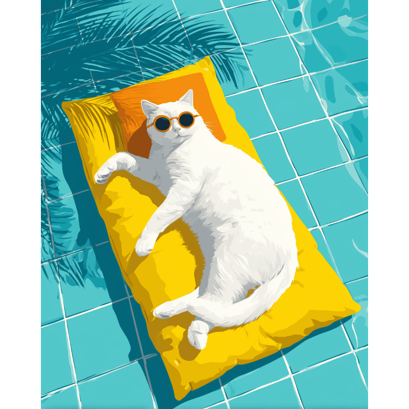Kat bij het zwembad - Diamond Painting