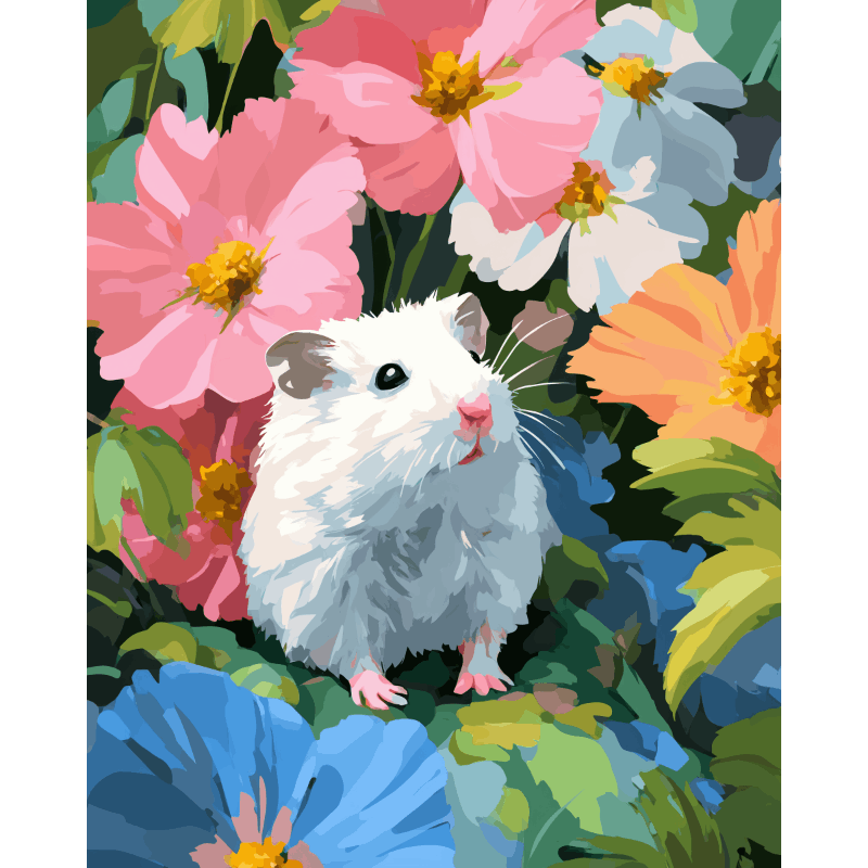Hamster in het bloemenveld - Diamond Painting