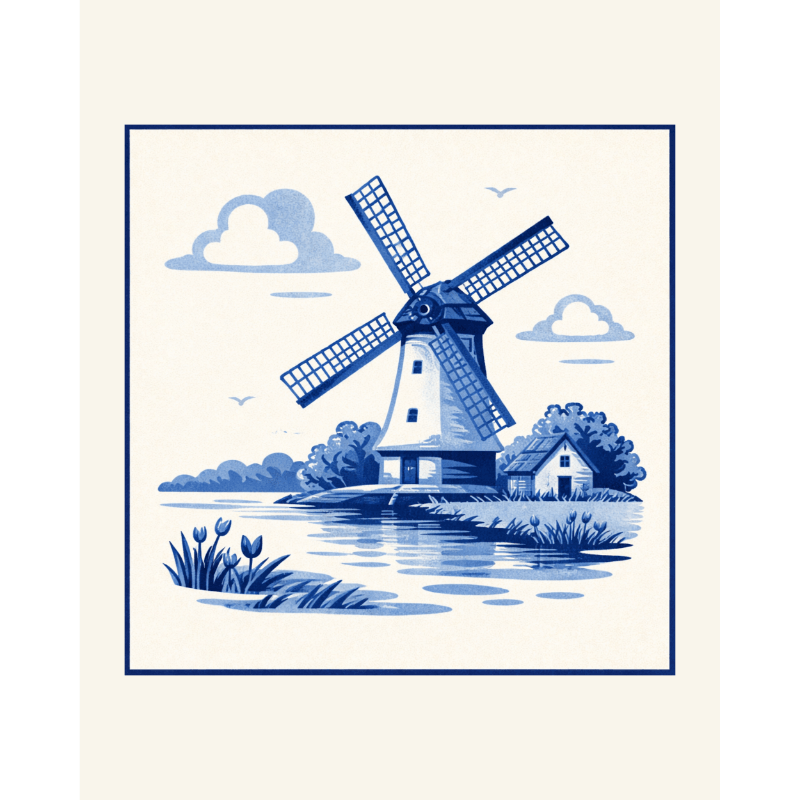 De blauwe windmolen - Diamond Painting