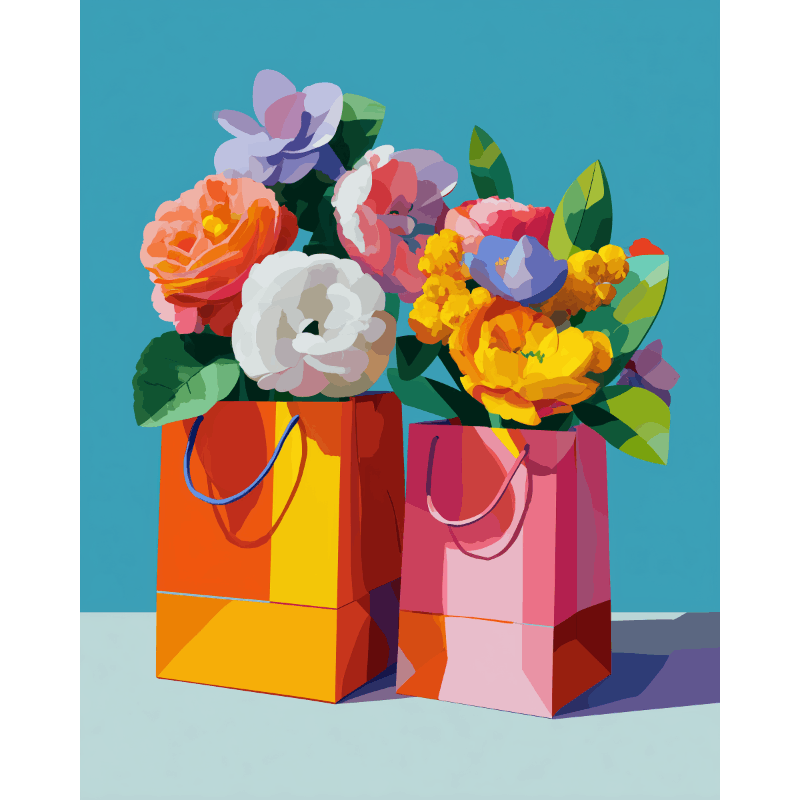 Bloemen in papieren zak - Diamond Painting