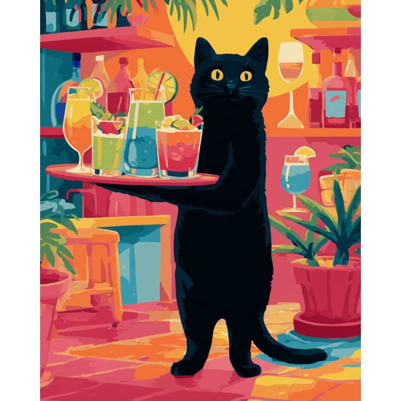 Een barman-kat - Diamond Painting