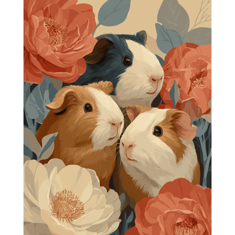 Cavia bloemen - Diamond Painting