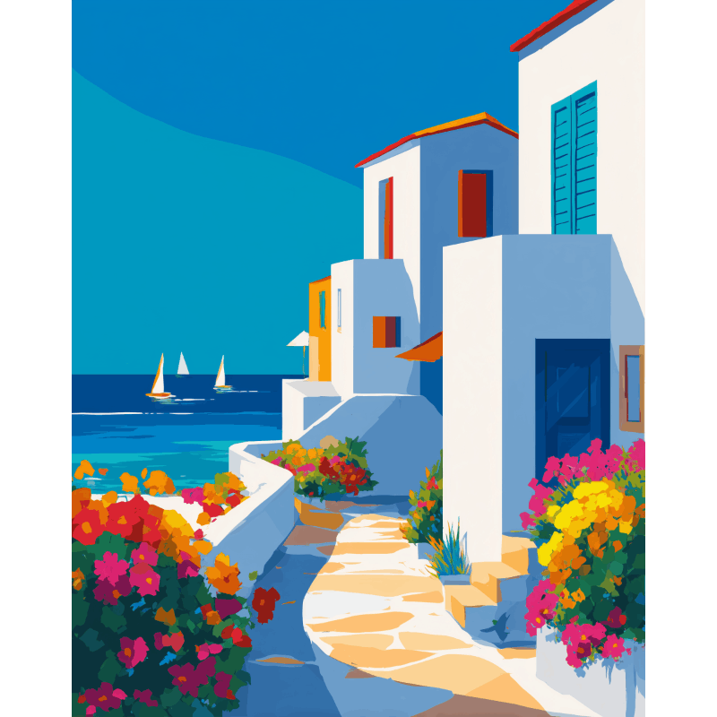 Azuurblauwe weg - Diamond Painting