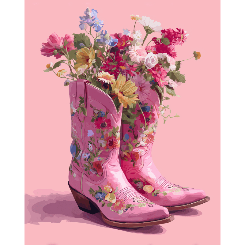 Cowboylaarzen met bloemen - Diamond Painting