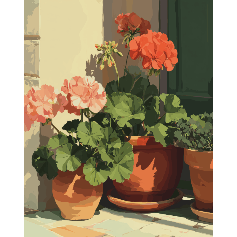 Terracotta geraniums - Diamond Painting