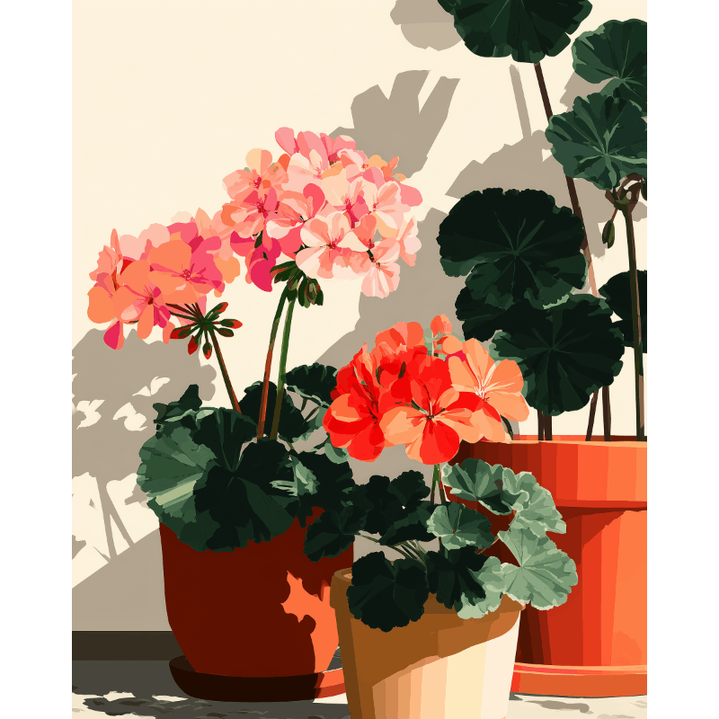 Zonbeschenen geraniums - Diamond Painting