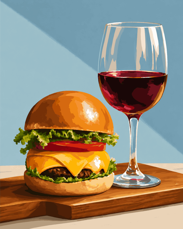 Burger en wijn - Diamond Painting