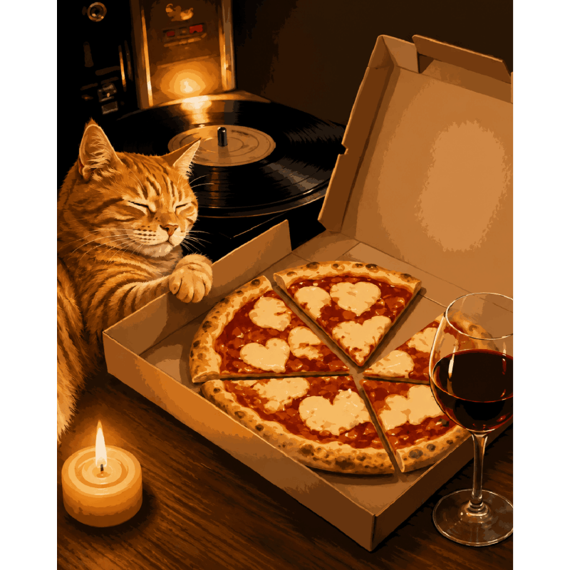 Pizza kat - Diamond Painting