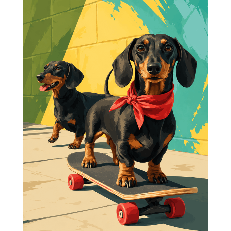 Skater teckel - Diamond Painting