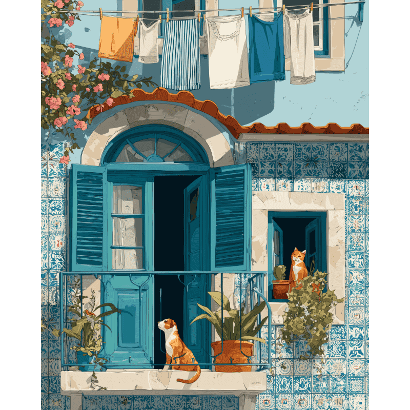 Een mediterraan balkon - Diamond Painting