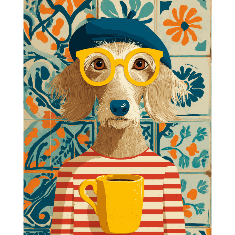Hond in Franse stijl - Diamond Painting