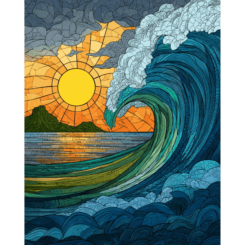 Glas-in-lood golven - Diamond Painting