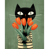 De kat met tulpen - Diamond Painting