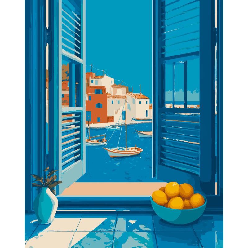 Azuurblauwe haven - Diamond Painting