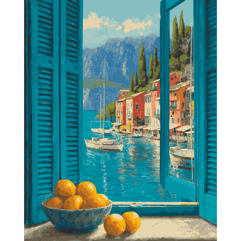 Raam op meer van Como - Diamond Painting