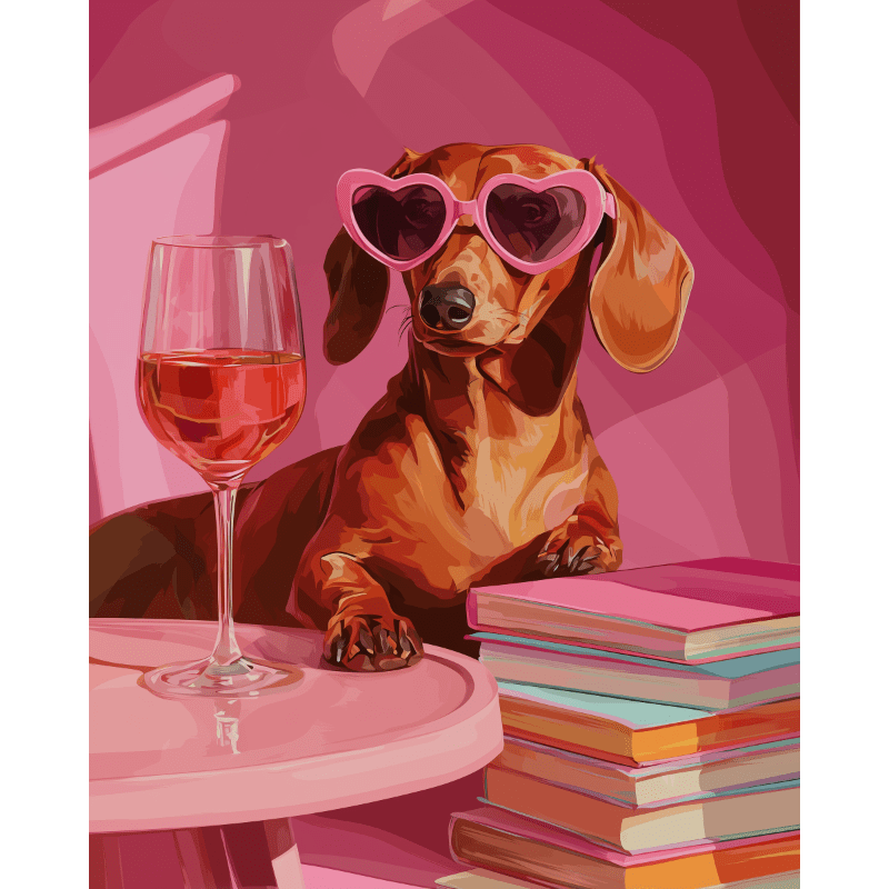 Teckel in het roze - Diamond Painting