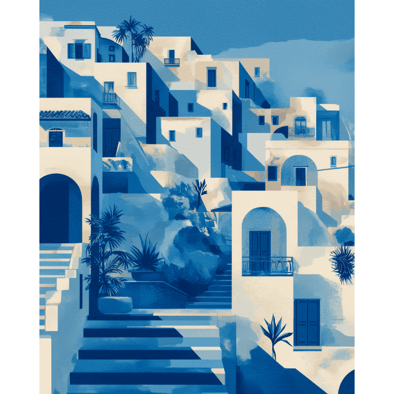 Stad in blauw - Diamond Painting