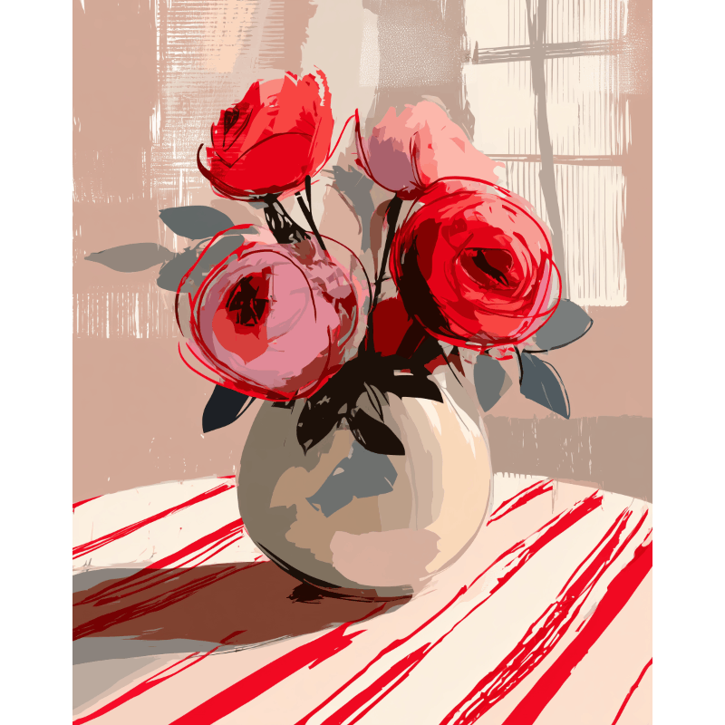 De rode bloemen - Diamond Painting
