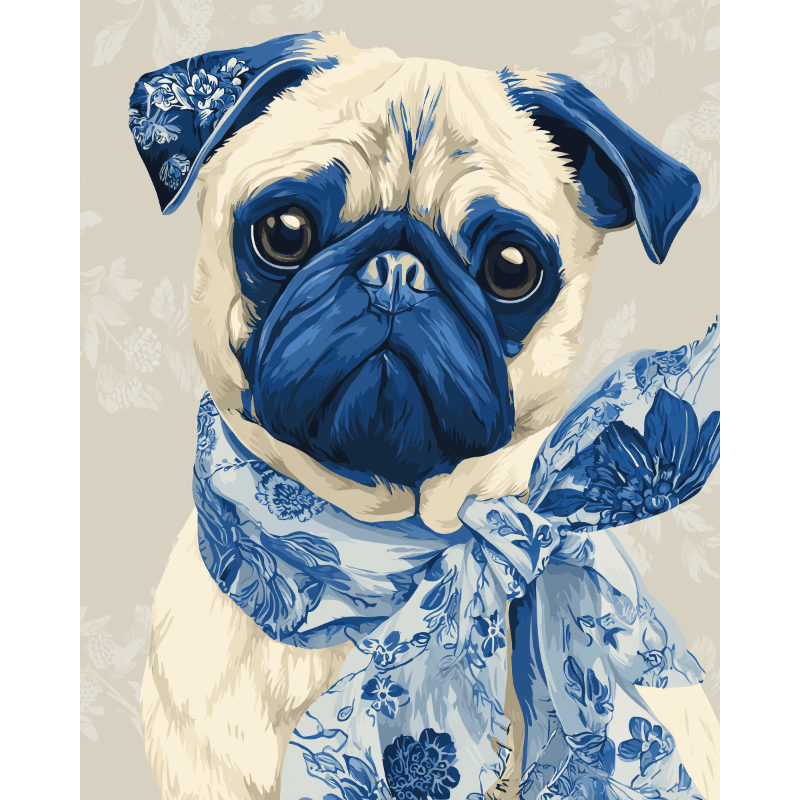 Delfts blauwe mopshond - Diamond Painting