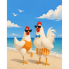 Kippen op het strand - Diamond Painting